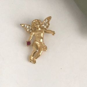 Rhinestone Angel Brooch Pin